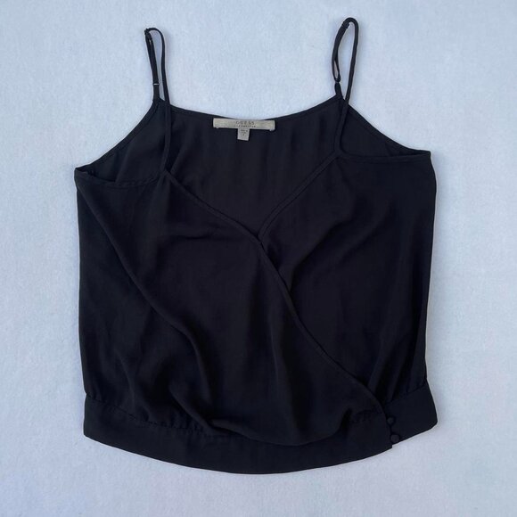 GUESS Los Angeles Women's Black Sheer V-neck Wrap Top Blouse Size S y2k Fall - Picture 1 of 5